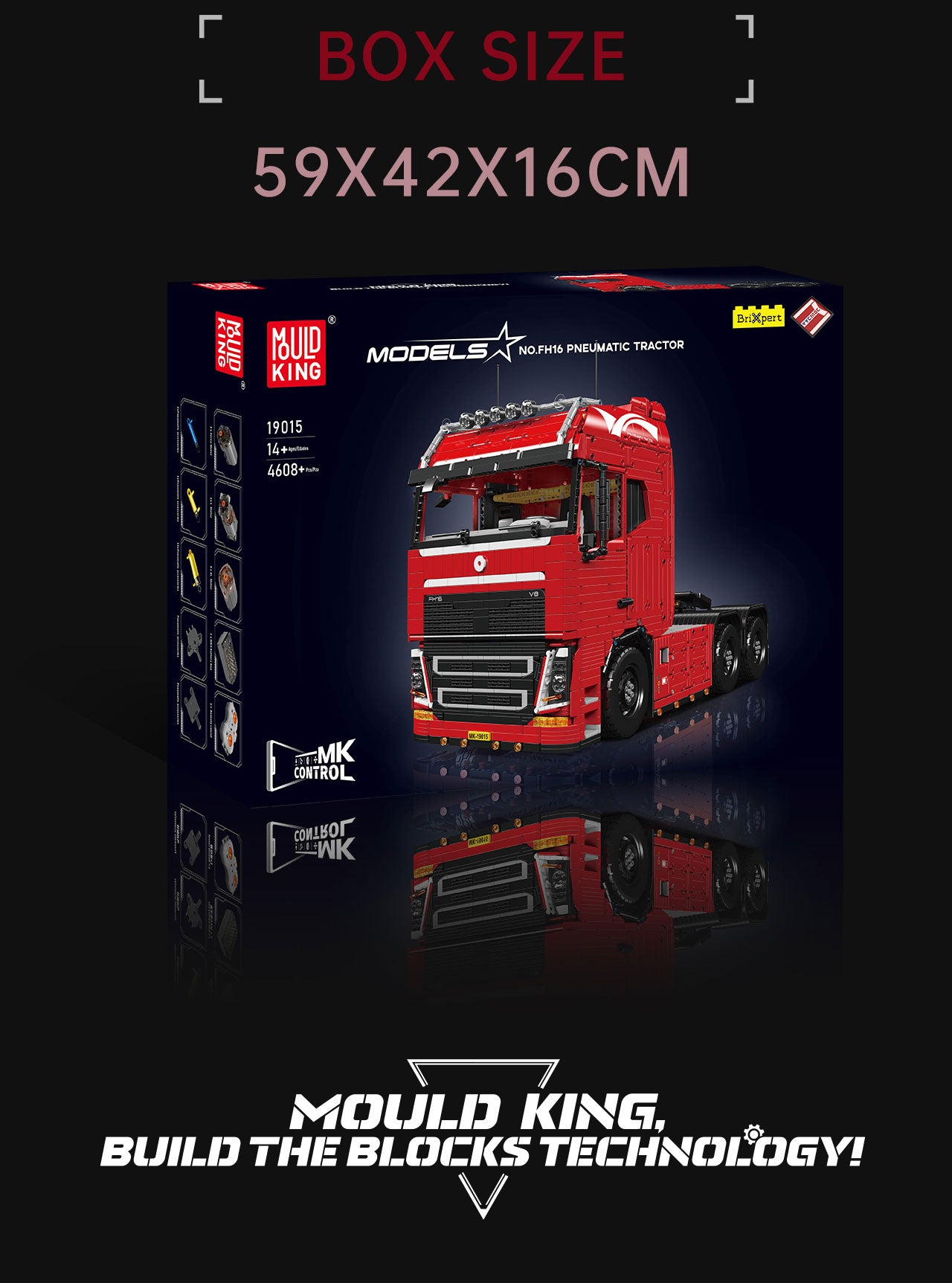 Mould King 19015 FH16 Remote Controlled Pneumatic Tractor Truck Building Set | 4,608 Pcs